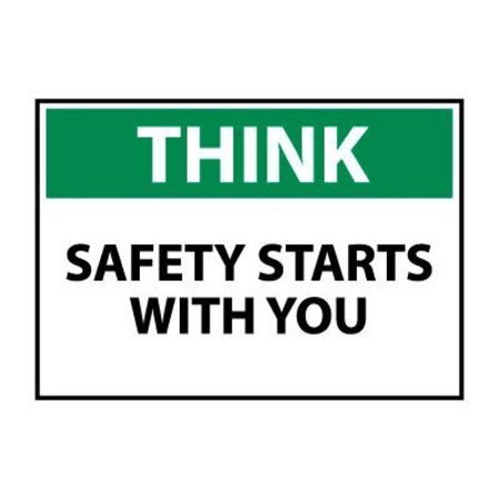 NATIONAL MARKER CO Think Osha 10x14 Plastic - Safety Starts With You TS135RB